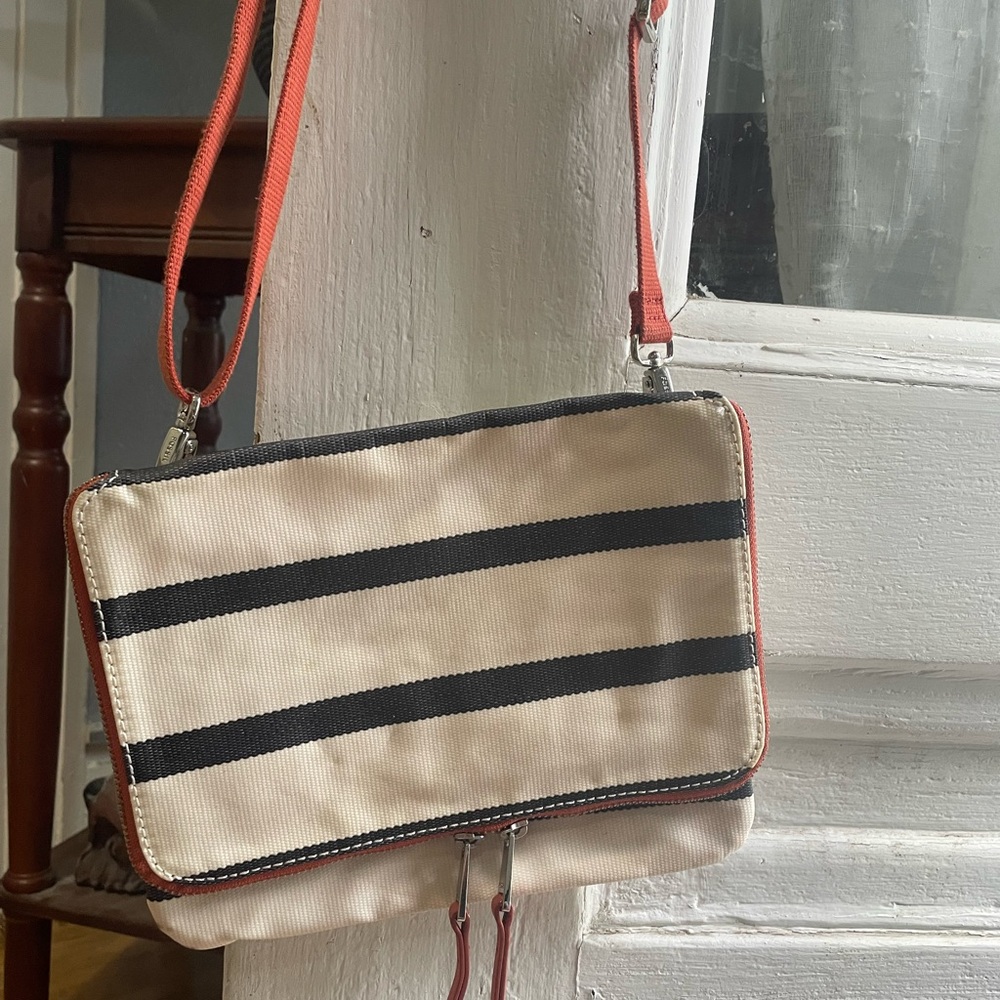 Fossil Navy and Cream Striped Crossbody Bag